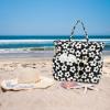 imageBluboon Waterproof Beach Tote Pool Bags for Women Ladies Extra Large Carry On Bag With Wet Compartment for Weekender TravelBeige Flower With Black Background