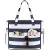 imageBluboon Waterproof Beach Tote Pool Bags for Women Ladies Extra Large Carry On Bag With Wet Compartment for Weekender TravelBlue Grey Stripes