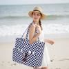 imageBluboon Waterproof Beach Tote Pool Bags for Women Ladies Extra Large Carry On Bag With Wet Compartment for Weekender TravelDark Blue White Checkered