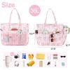 imageBluboon Waterproof Beach Tote Pool Bags for Women Ladies Extra Large Carry On Bag With Wet Compartment for Weekender TravelPink White Stripesbow