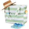 imageBluboon Waterproof Beach Tote Pool Bags for Women Ladies Extra Large Carry On Bag With Wet Compartment for Weekender TravelSage Green Stripe