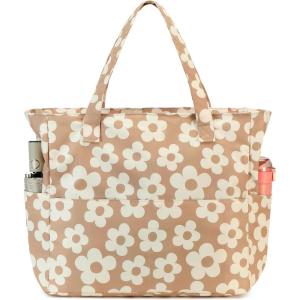 imageBluboon Beach Bags for Women Large Waterproof Tote Bag With Wet Compartment for Pool Weekender Travel GymBeige Flower 157