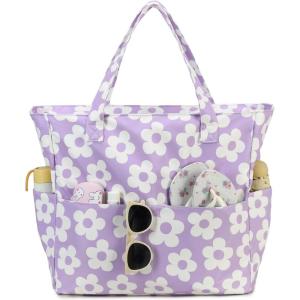 imageBluboon Beach Bags for Women Large Waterproof Tote Bag With Wet Compartment for Pool Weekender Travel GymBeige Flower Purple