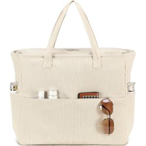 imageBluboon Beach Bags for Women Large Waterproof Tote Bag With Wet Compartment for Pool Weekender Travel GymCorduroy Beige