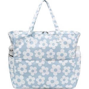 imageBluboon Beach Bags for Women Large Waterproof Tote Bag With Wet Compartment for Pool Weekender Travel GymFloral Blue