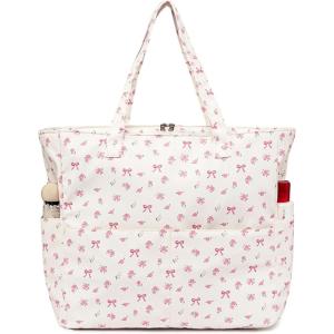 imageBluboon Beach Bags for Women Large Waterproof Tote Bag With Wet Compartment for Pool Weekender Travel GymPink Bow 212