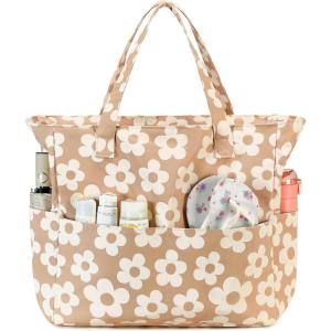 imageBluboon Waterproof Beach Tote Pool Bags for Women Ladies Extra Large Carry On Bag With Wet Compartment for Weekender TravelBeige Floral 157