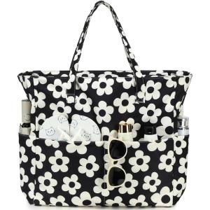 imageBluboon Waterproof Beach Tote Pool Bags for Women Ladies Extra Large Carry On Bag With Wet Compartment for Weekender TravelBeige Flower With Black Background