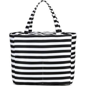 imageBluboon Waterproof Beach Tote Pool Bags for Women Ladies Extra Large Carry On Bag With Wet Compartment for Weekender TravelBlack White Stripesq