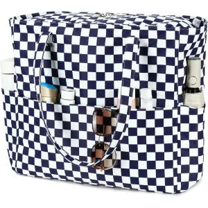 imageBluboon Waterproof Beach Tote Pool Bags for Women Ladies Extra Large Carry On Bag With Wet Compartment for Weekender TravelDark Blue White Checkered