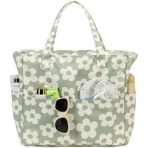 imageBluboon Waterproof Beach Tote Pool Bags for Women Ladies Extra Large Carry On Bag With Wet Compartment for Weekender TravelFlower 157 Green Gray