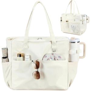 imageBluboon Waterproof Beach Tote Pool Bags for Women Ladies Extra Large Carry On Bag With Wet Compartment for Weekender TravelNew White