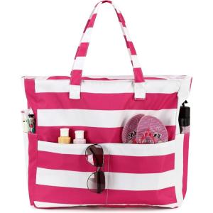 imageBluboon Waterproof Beach Tote Pool Bags for Women Ladies Extra Large Carry On Bag With Wet Compartment for Weekender TravelRosepink Stripes