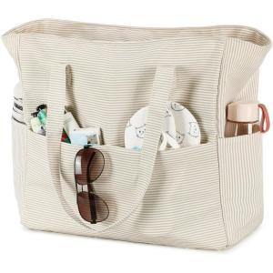 imageBluboon Waterproof Beach Tote Pool Bags for Women Ladies Extra Large Carry On Bag With Wet Compartment for Weekender TravelS Khaki Stripes