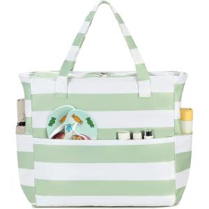 imageBluboon Waterproof Beach Tote Pool Bags for Women Ladies Extra Large Carry On Bag With Wet Compartment for Weekender TravelSage Green Stripe