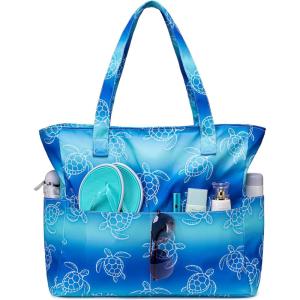 imageBluboon Waterproof Beach Tote Pool Bags for Women Ladies Extra Large Carry On Bag With Wet Compartment for Weekender TravelSea Turtle Blue