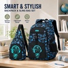 image:imageBluboon Cute Backpack for Girls Kawaii School Backpack with Bowknot amp Pom WideOpen Design Lightweight Kids Backpack with Compartments Aesthetic Bookbag for Elementary Middle SchoolBlue Graffiti 2piece Set