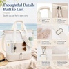 image:imageBluboon Mesh Beach Tote Bag with Cooler Compartment Insulated Detachable Picnic Bag with Zipper and Pocket Pool Bag for WomenSand White Vertical Stripe