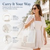 image:imageBluboon Mesh Beach Tote Bag with Cooler Compartment Insulated Detachable Picnic Bag with Zipper and Pocket Pool Bag for WomenSand White Vertical Stripe