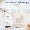 image:imageBluboon Mesh Beach Tote Bag with Cooler Compartment Insulated Detachable Picnic Bag with Zipper and Pocket Pool Bag for WomenSand White Vertical Stripe