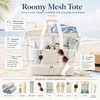 image:imageBluboon Mesh Beach Tote Bag with Cooler Compartment Insulated Detachable Picnic Bag with Zipper and Pocket Pool Bag for WomenSand White Vertical Stripe