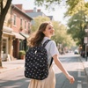 image:imageBluboon School Backpack for Teen Girls Women Laptop Backpack College Bookbags Middle School Travel Work Commuter Back Pack Khaki WhitePink Bow Black Background