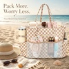 image:imageBluboon Waterproof Beach Tote Pool Bags for Women Ladies Extra Large Carry On Bag With Wet Compartment for Weekender TravelDark Brown Checkered