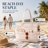 image:imageBluboon Waterproof Beach Tote Pool Bags for Women Ladies Extra Large Carry On Bag With Wet Compartment for Weekender TravelKhaki Irregular Stripes