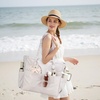 image:imageBluboon Waterproof Beach Tote Pool Bags for Women Ladies Extra Large Carry On Bag With Wet Compartment for Weekender TravelKhaki White Striped