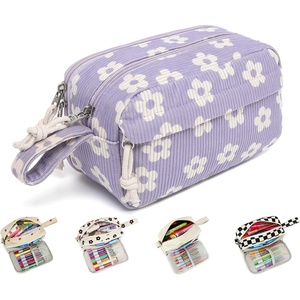 image:imageBluboon Big Capacity Pencil Case Pencil Pouch Pen Case School Supplies Cute Pencil Box Pencil Bag for Teen Girls Boys Women Man Brown White CheckedBeige Flower Purple