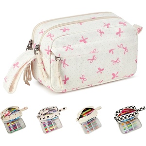 image:imageBluboon Big Capacity Pencil Case Pencil Pouch Pen Case School Supplies Cute Pencil Box Pencil Bag for Teen Girls Boys Women Man Brown White CheckedPink bow 6