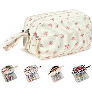 image:imageBluboon Big Capacity Pencil Case Pencil Pouch Pen Case School Supplies Cute Pencil Box Pencil Bag for Teen Girls Boys Women Man Brown White CheckedPink bow flower 212Beige