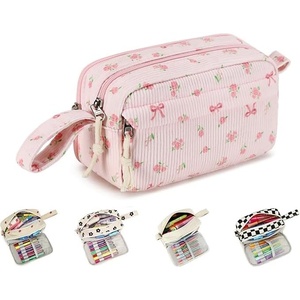 image:imageBluboon Big Capacity Pencil Case Pencil Pouch Pen Case School Supplies Cute Pencil Box Pencil Bag for Teen Girls Boys Women Man Brown White CheckedPink bow flower 212Pink