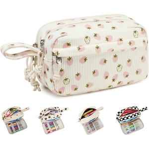 image:imageBluboon Big Capacity Pencil Case Pencil Pouch Pen Case School Supplies Cute Pencil Box Pencil Bag for Teen Girls Boys Women Man Brown White CheckedStrawberry Pink white