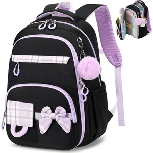 image:imageBluboon Cute Backpack for Girls Kawaii School Backpack with Bowknot amp Pom WideOpen Design Lightweight Kids Backpack with Compartments Aesthetic Bookbag for Elementary Middle SchoolPurple Black