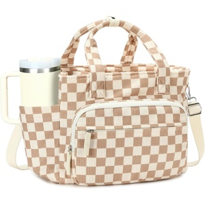 image:imageBluboon Insulated Lunch Bag for Women Stylish Corduroy Lunch Tote with Bottle Holder Fits 40oz Tumbler Leakproof Large Capacity Lunch Bag with Shoulder Strap for Work School PicnicCorduroy Brown White checkeredXL