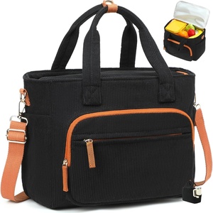 image:imageBluboon Insulated Lunch Bag for Women Stylish Corduroy Lunch Tote with Bottle Holder Fits 40oz Tumbler Leakproof Large Capacity Lunch Bag with Shoulder Strap for Work School PicnicCorduroy Black Brown