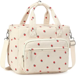 image:imageBluboon Insulated Lunch Bag for Women Stylish Corduroy Lunch Tote with Bottle Holder Fits 40oz Tumbler Leakproof Large Capacity Lunch Bag with Shoulder Strap for Work School PicnicStrawberry Print BeigeL