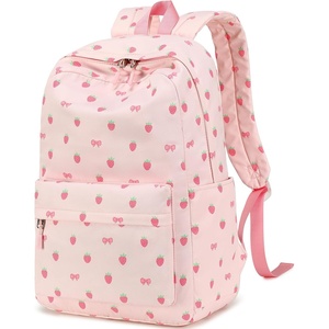 image:imageBluboon School Backpack for Teen Girls Women Laptop Backpack College Bookbags Middle School Travel Work Commuter Back Pack Khaki WhiteBeige Base Pink Strawberry Bow