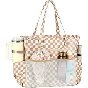 image:imageBluboon Waterproof Beach Tote Pool Bags for Women Ladies Extra Large Carry On Bag With Wet Compartment for Weekender TravelDark Brown Checkered