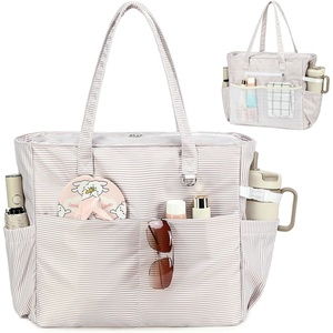 image:imageBluboon Waterproof Beach Tote Pool Bags for Women Ladies Extra Large Carry On Bag With Wet Compartment for Weekender TravelKhaki White Striped